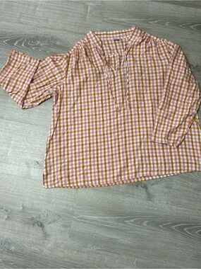 Old Navy Women's Plaid Blouse - Pink, White & Tan